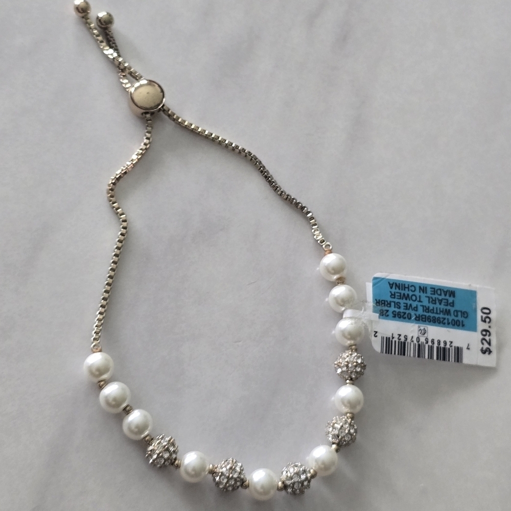 Charter Club Elegant Pearl Gold Tower Bracelet Women New Adjustable Band - Picture 7 of 12